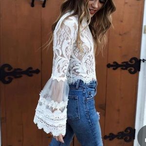 White Off Shoulder Lace Crop Top - Size Small